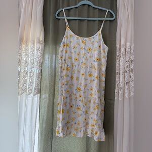 Floral Print Cami Sun Dress Tiered Ruffle Hem Size L Yellow Fairy Flowers Girly